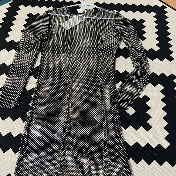 Zara Rhinestone Mesh Fishnet Long Sleeve Maxi Dress - Picture 9 of 11